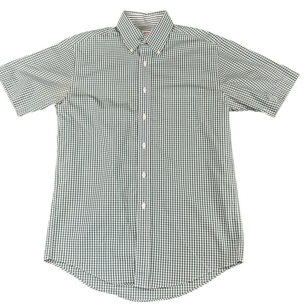 men's small green gingham check short sleeve Brook Brothers shirt good cond.